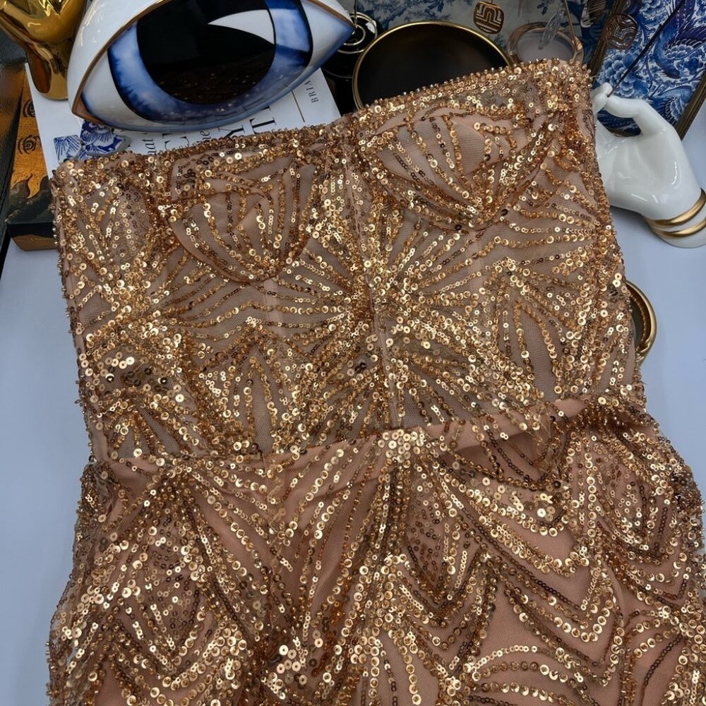 🆕 BRONX & BANCO 🧿 NWOT Giselle Midi Dress, Gold - Size L - Picture 9 of 16